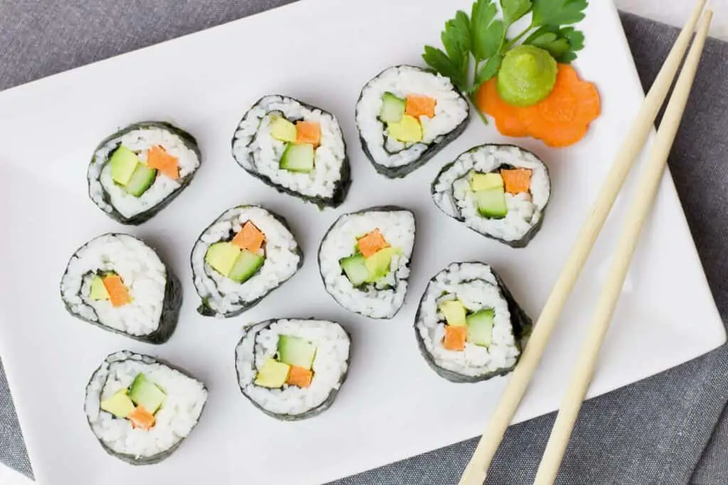 Maki sushi rolls on a plate