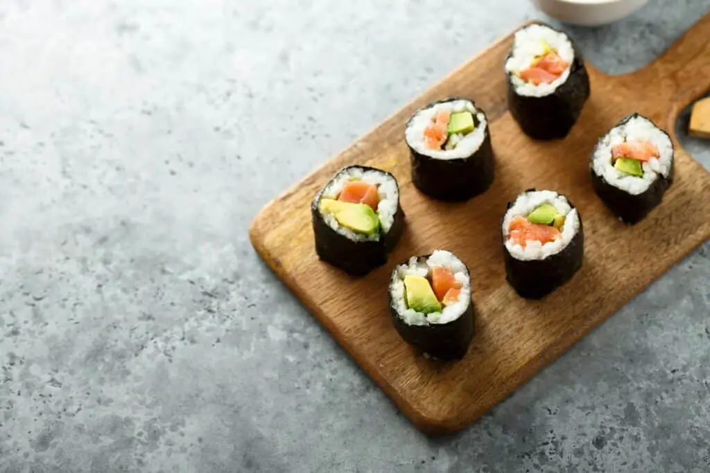 Maki sushi on a cutting board