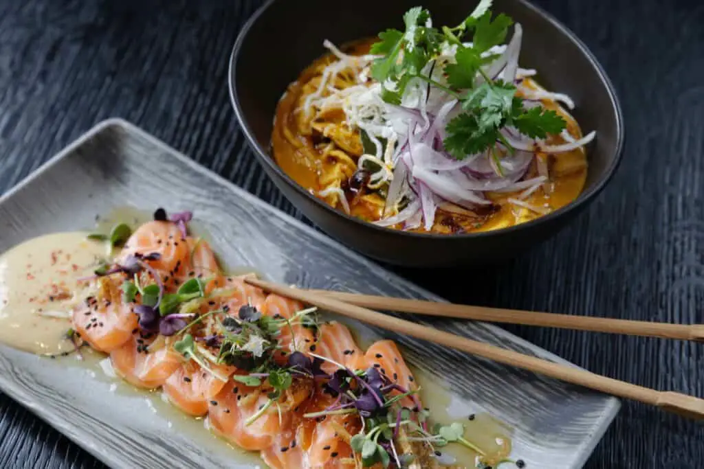 Sashimi with a bowl of soup