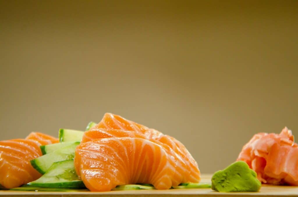 Sashimi served with some garnish