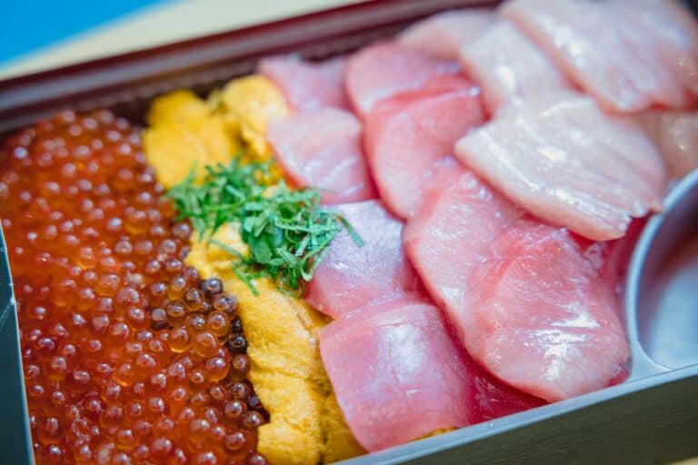 Various raw fish slices in a nice box
