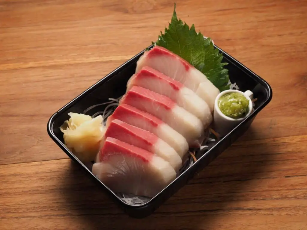 A serving of yellowtail sashimi