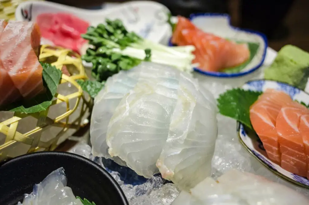 Fish sashimi on top of ice