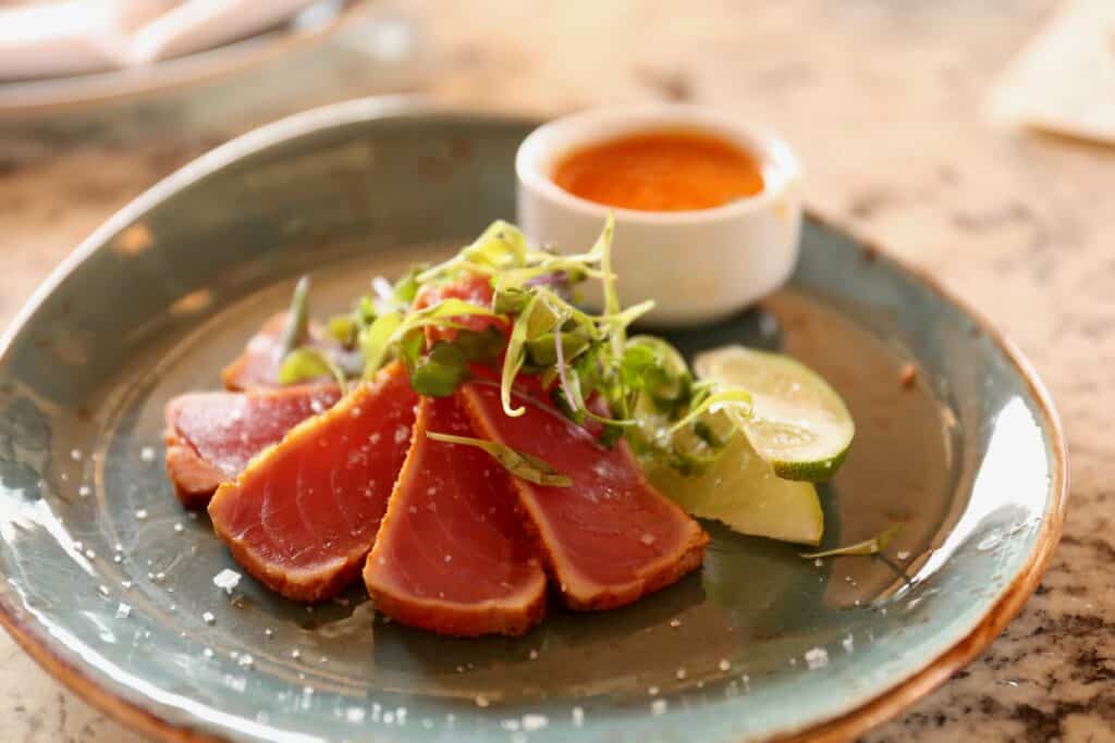 Tuna sashimi served on a plate