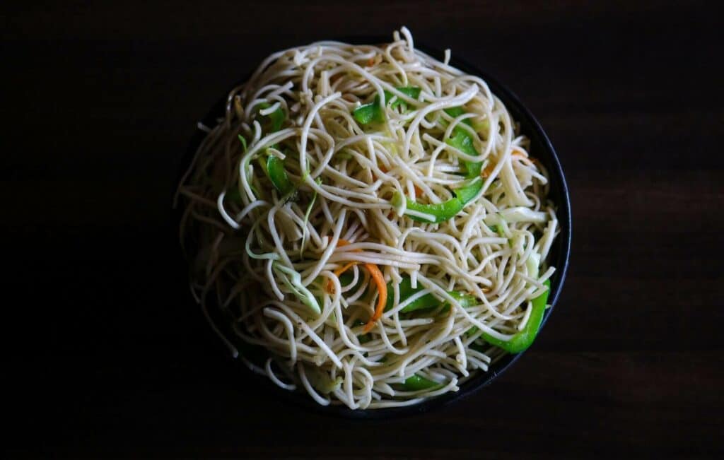 High-angle photo of noodles in a bowl
