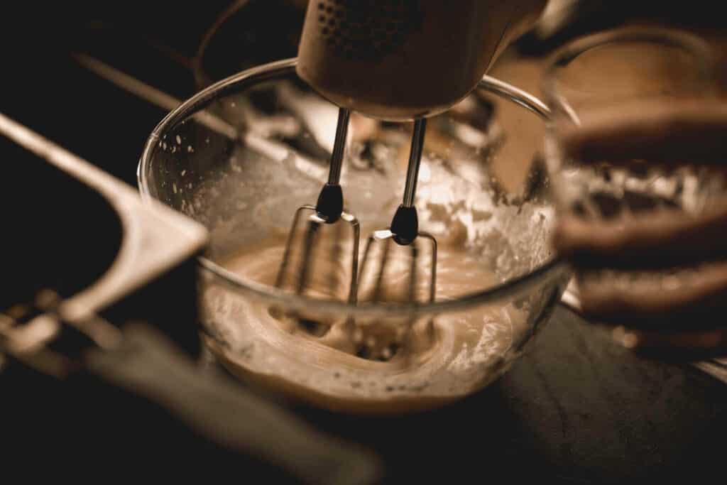 Mixing batter in a bowl