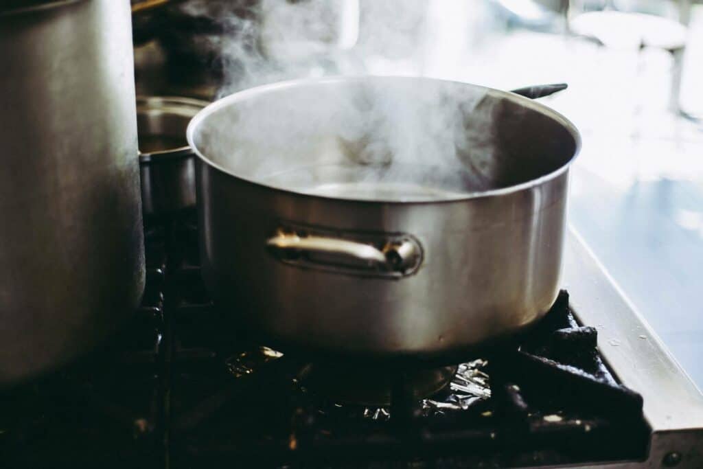 Pot with boiling water